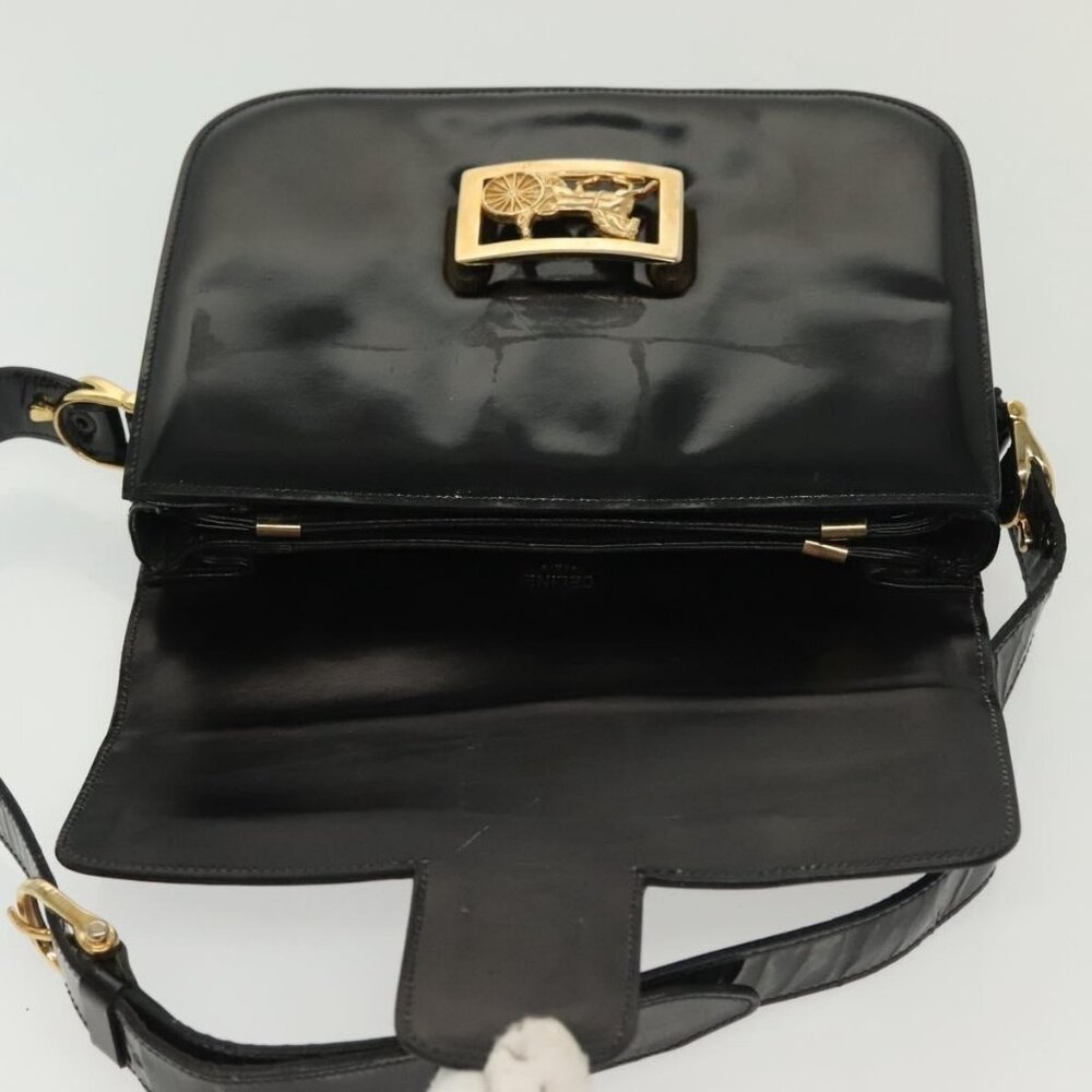 Authentic CELINE Horse Carriage Shoulder Bag Patent leather Black Gold - Picture 8 of 16
